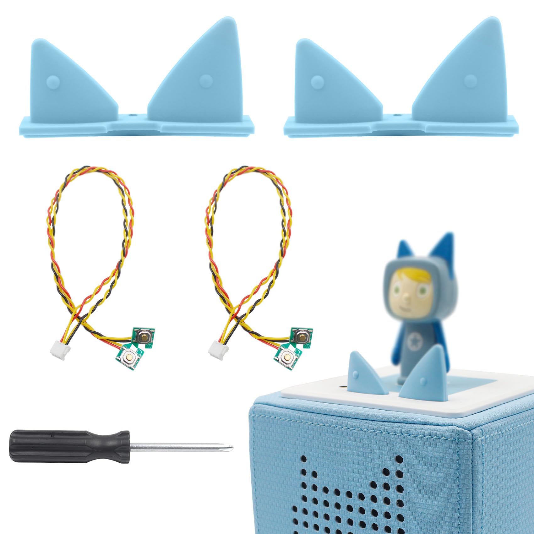 für Toniebox Ersatz Ohren and Ersatzkabel mit Schraubendreher, Kabelersatz,Ersatzteile für Tonies Lautstärketaste, nur äußere Ohren,2 Stück (Blau)