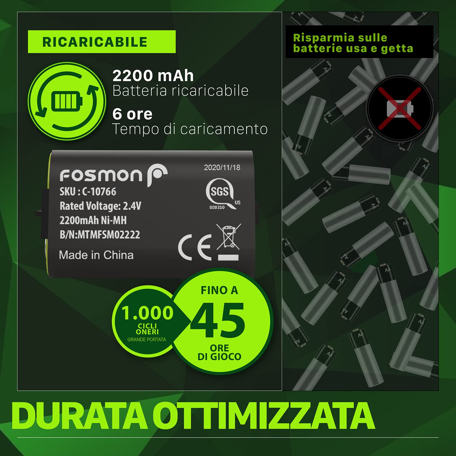 Fosmon Dual 2 MAX Cargador Compatible con Mando Xbox Series X/S (2020), Xbox One/One X/One S Elite Controller, (Doble Estación) Estación de Carga Rápida con 2x 2200mAh Ni-MH Batería Recargable - Negro