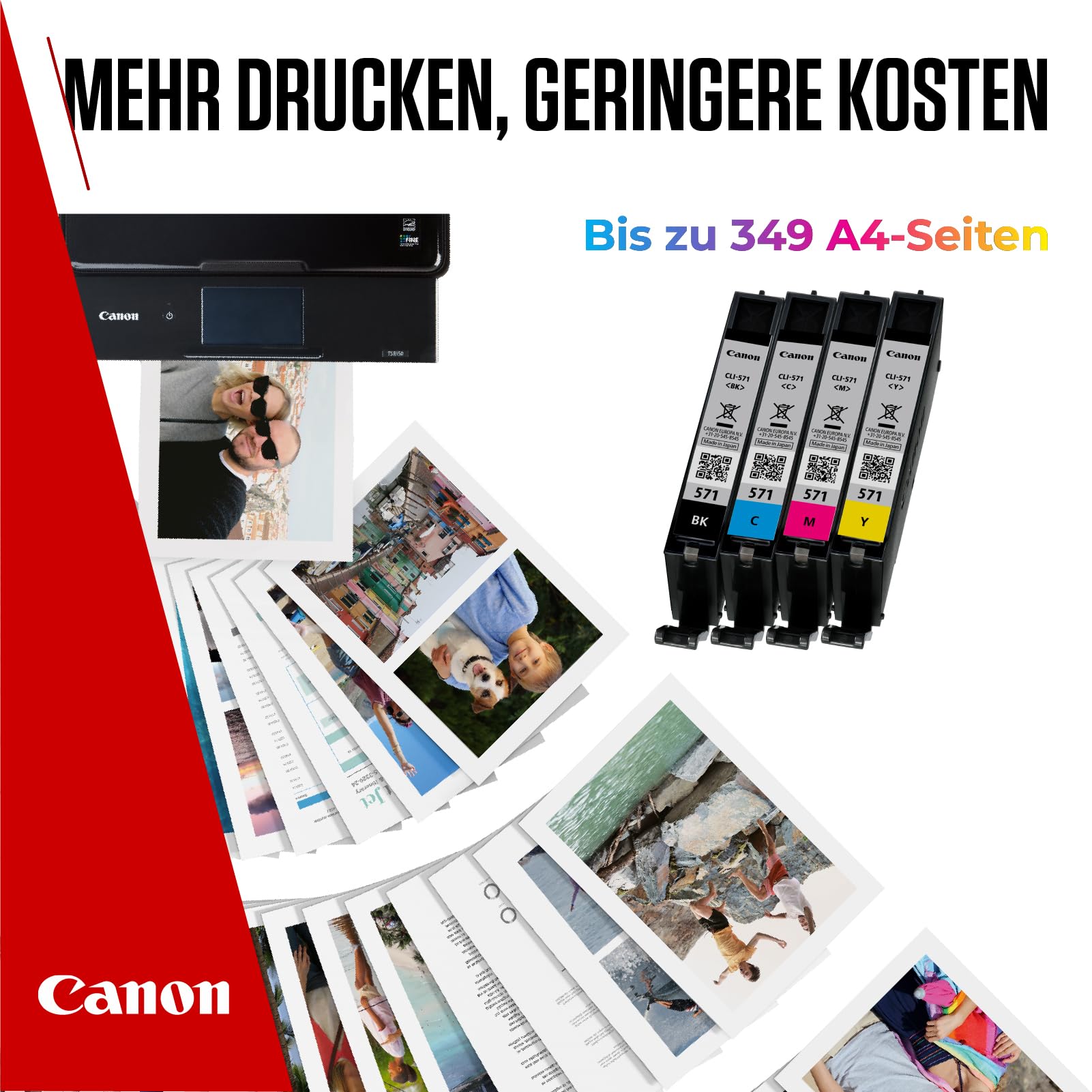 Canon CLI-571 C M Y BK Vorteilspack 4 Tintenpatronen (Schwarz, Cyan, Magenta, Gelb) Original [Umweltfreundliche Recycle-Kartonverpackung 2024]