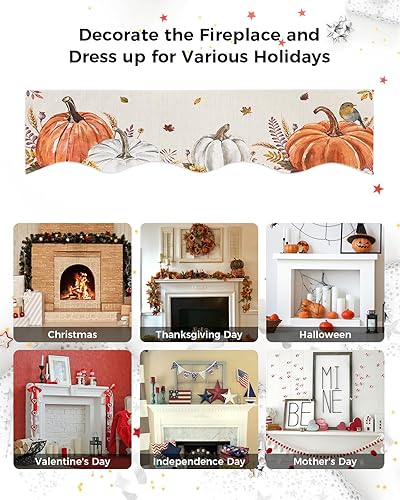 Miniatura 5 de Victoroes Bufanda de manto de Acción de Gracias, 70 x 17 pulgadas, otoño, temporada de otoño, calabaza, cosecha de trigo, chimenea, mantel, cubierta