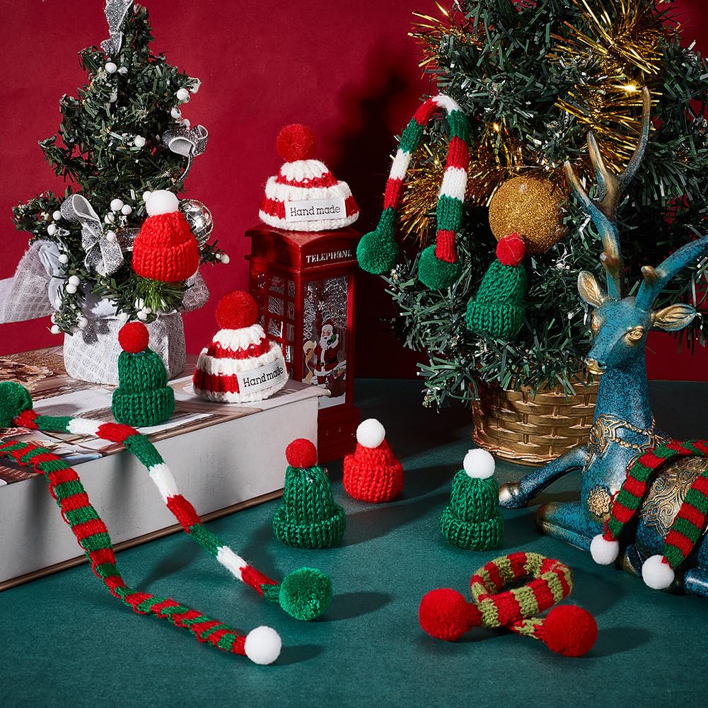 Déco Table De Noel Amabro Lot De 20 Mini Chapeaux Et Écharpes De Noël Tricotés Pour Travaux Manuels, Décorations Miniatures, Sapin, Loisirs Créatifs, Bonhomme De Neige (Rouge Petit Personnage De Noel