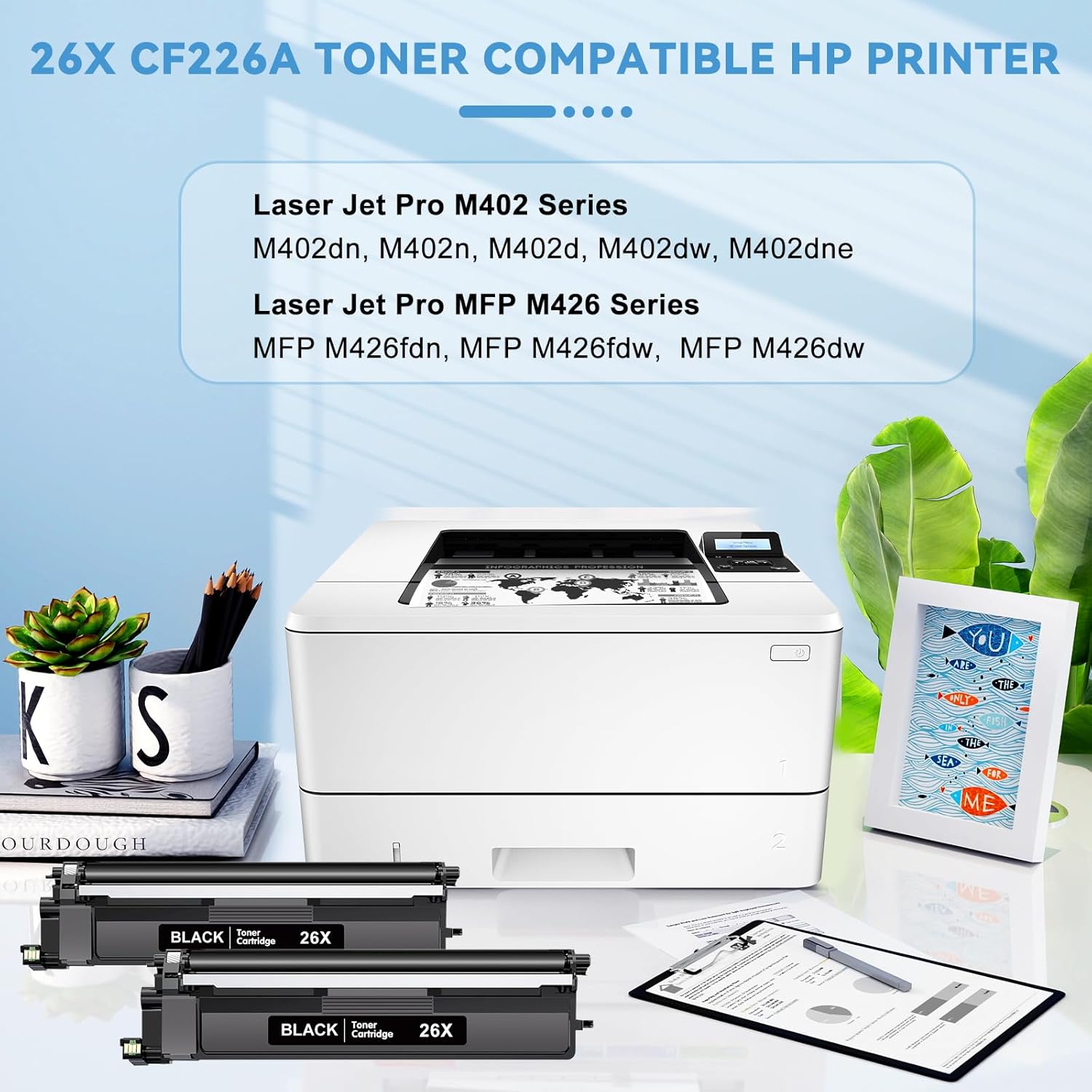 M402n Toner 26X 26A CF226X for HP Laser Jet Pro M402n Toner Cartridge 26A 26X Black High-Yield Toner Cartridge for HP Printer M402dn M402n M402d M402dw, MFP M426fdw M426fdn M426dw Ink (2-Pack)
