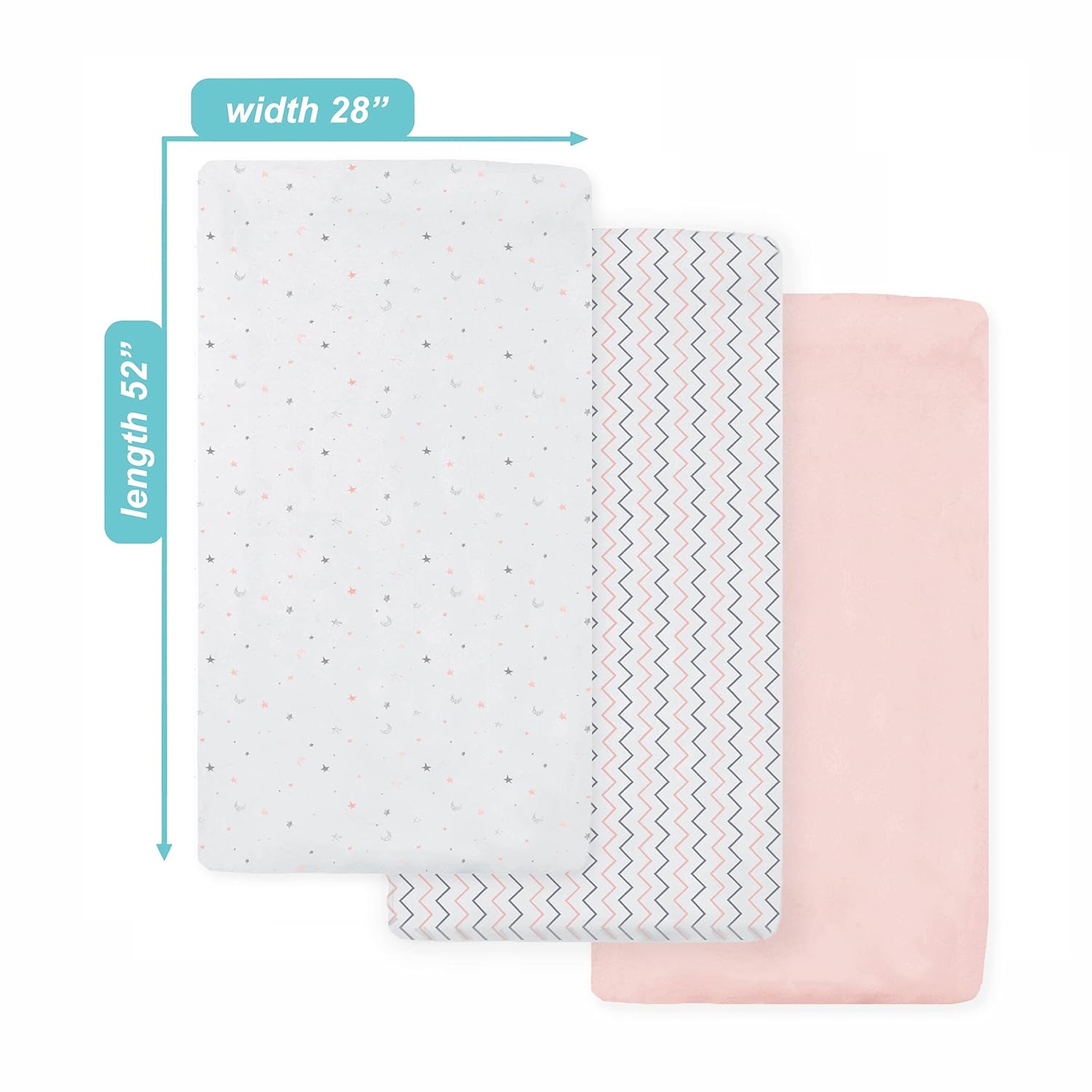 American Baby Company 3 Pack 100% Natural Cotton Fitted Crib Sheets 52" x 28" - Soft, Breathable, Hypoallergenic & Gentle Toddler Bed Sheets, Blush Pink Star/Zigzag, Neutral for Boys & Girls