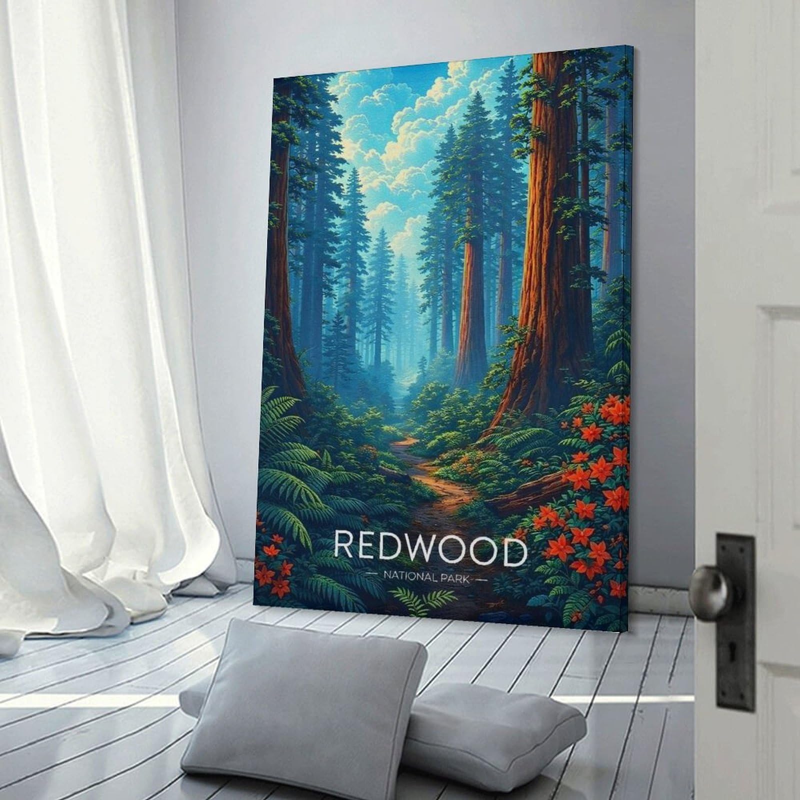 Junmoney Room Decor Wall Art Redwood National Park Path, 20x30inch(50x75cm), for Home Office, Desk Area Or Studio, An Interior Accent for Desk Areas