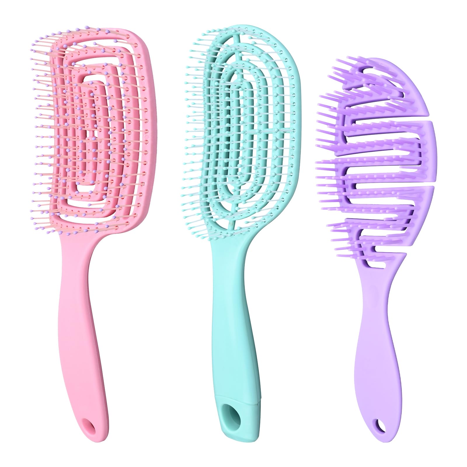 Bekecidi Cepillo de pelo, 3 cepillos en espiral para desenredar, cepillo de peinado para mujeres y niñas, cepillos alisadores de cabello antinudos y antiroturas para tipos de cabello liso, rizado y