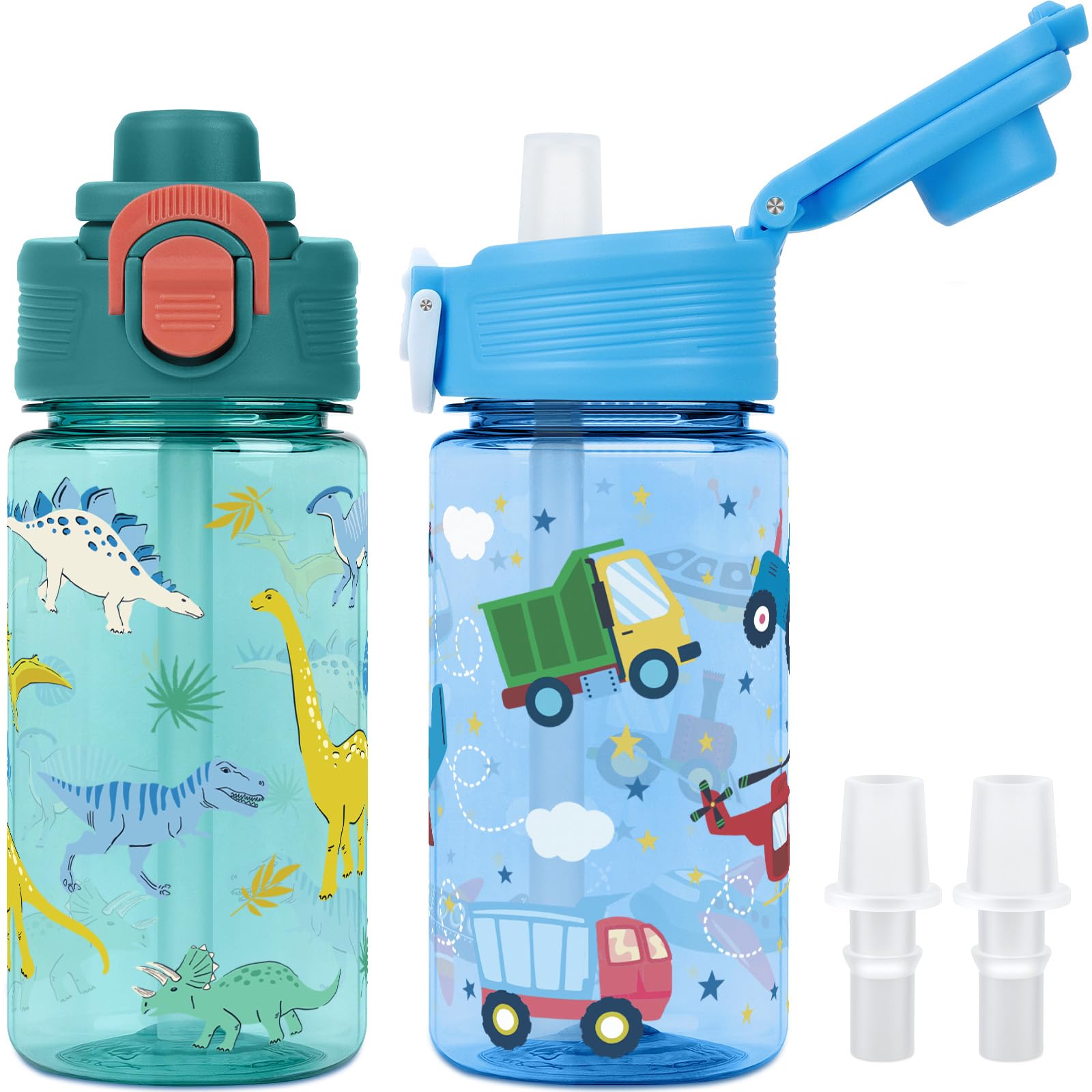 wooshwa Kids Water Bottle, 2-Pack 380ml Leakproof Straw Water Bottle