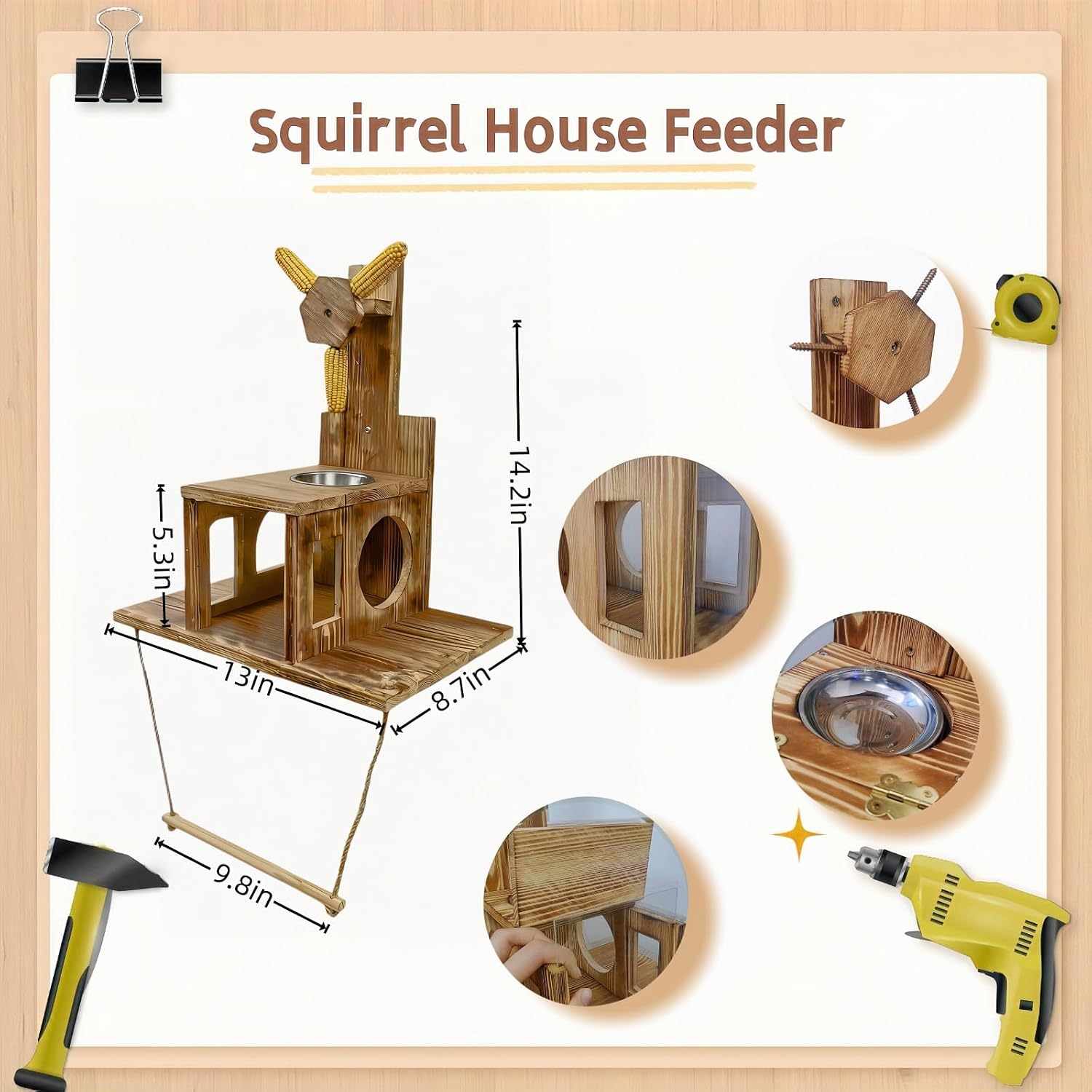 Multifunctional Squirrel Feeder with 3 Ears Spinner Corn Cob Holder
