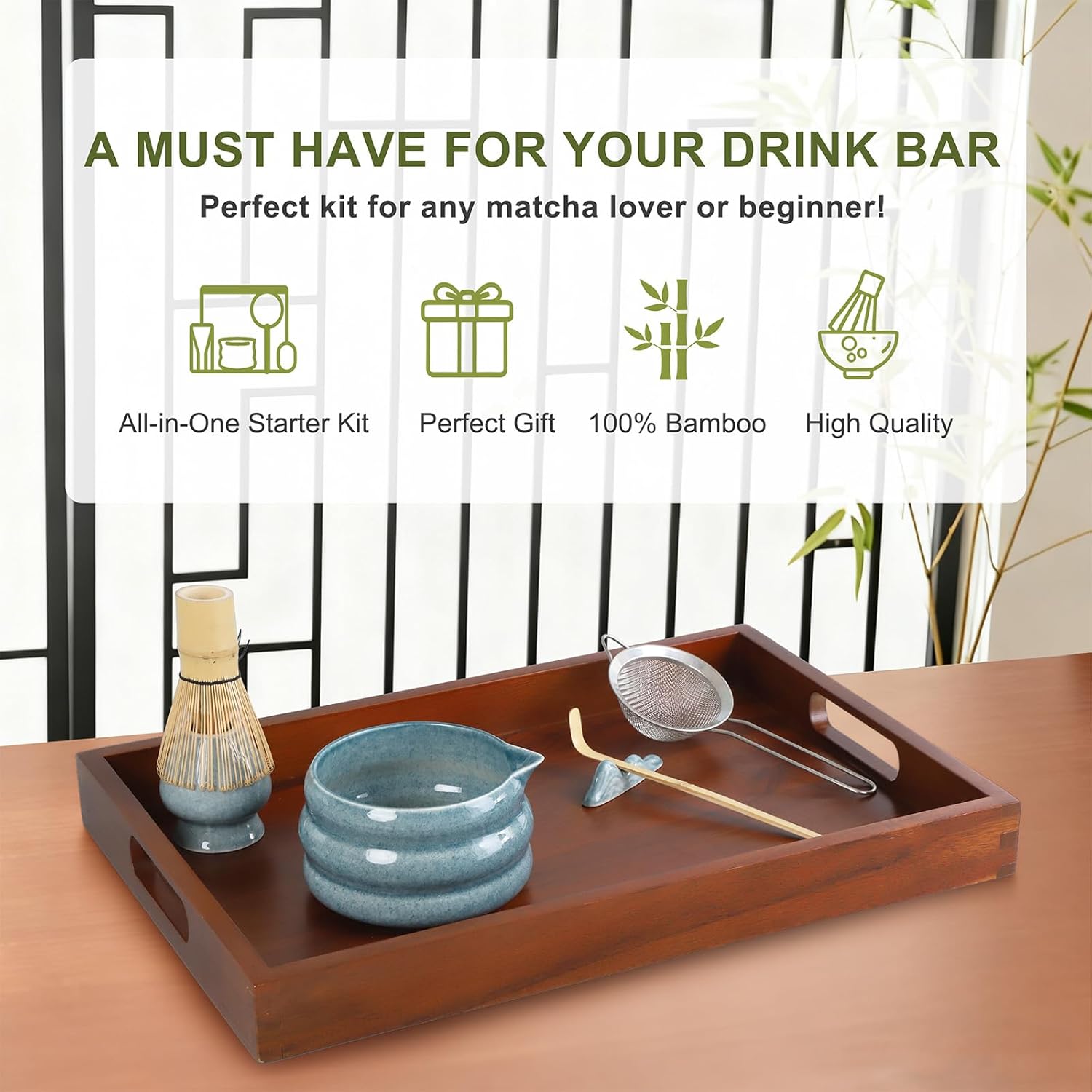 Matcha Whisk Set, Ceramic Kit Set Valentine Gift Present Includes Matcha Bowl, Matcha Whisk and Holder, Bamboo Scoop, Scoop Rest, Sifter and Tea Towel - 7 Pcs Matcha Kit for Matcha Lovers (Blue) - Image 6