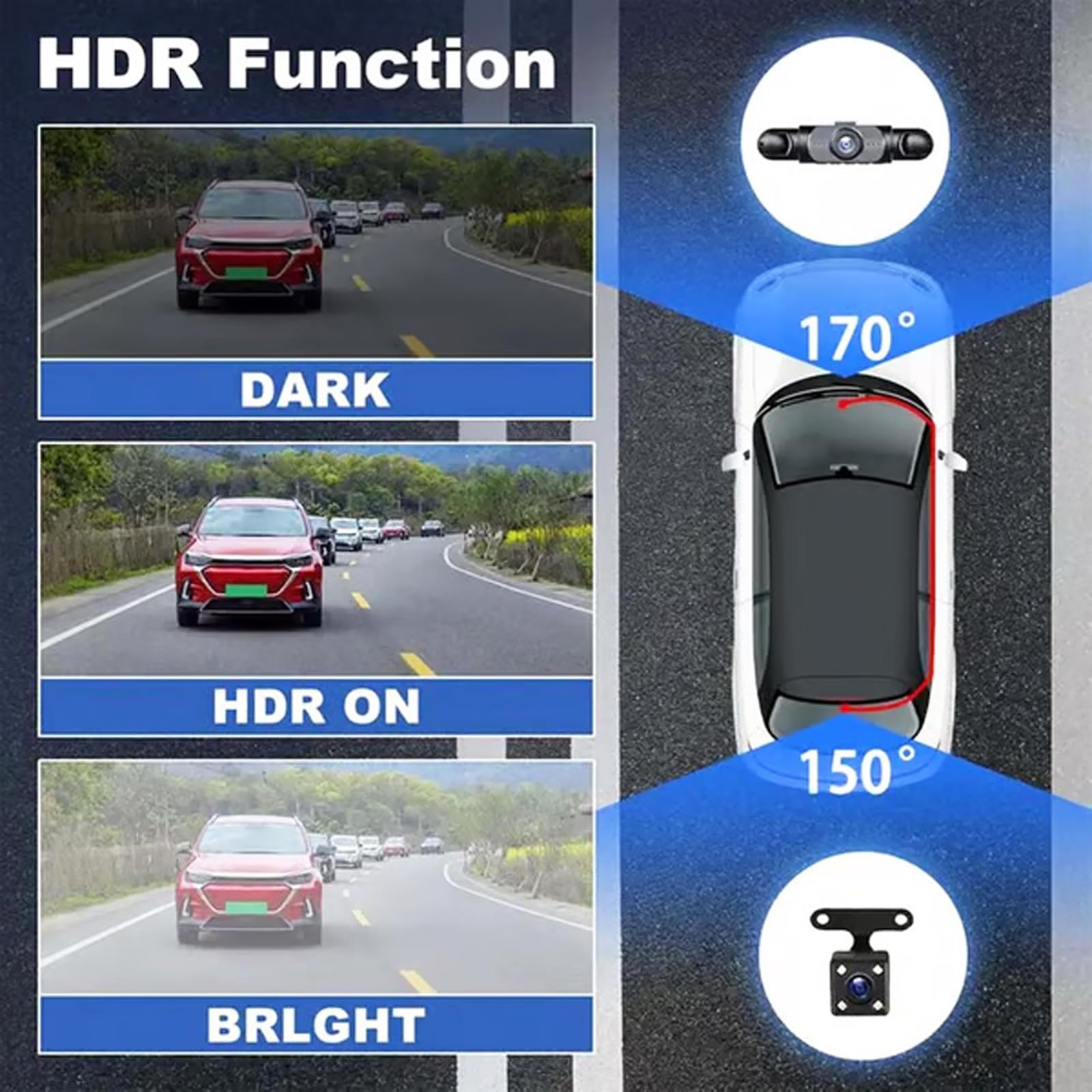 4 Canales Dashcam para Coche 360°,Cámara de Video para Coche,3.16 Pulgadas Dash CAM 1080P con Visión Nocturna IR/Vídeo en Bucle,4K+1080P Camara Coche con WiFi & Tarjeta 32GB (128GB)