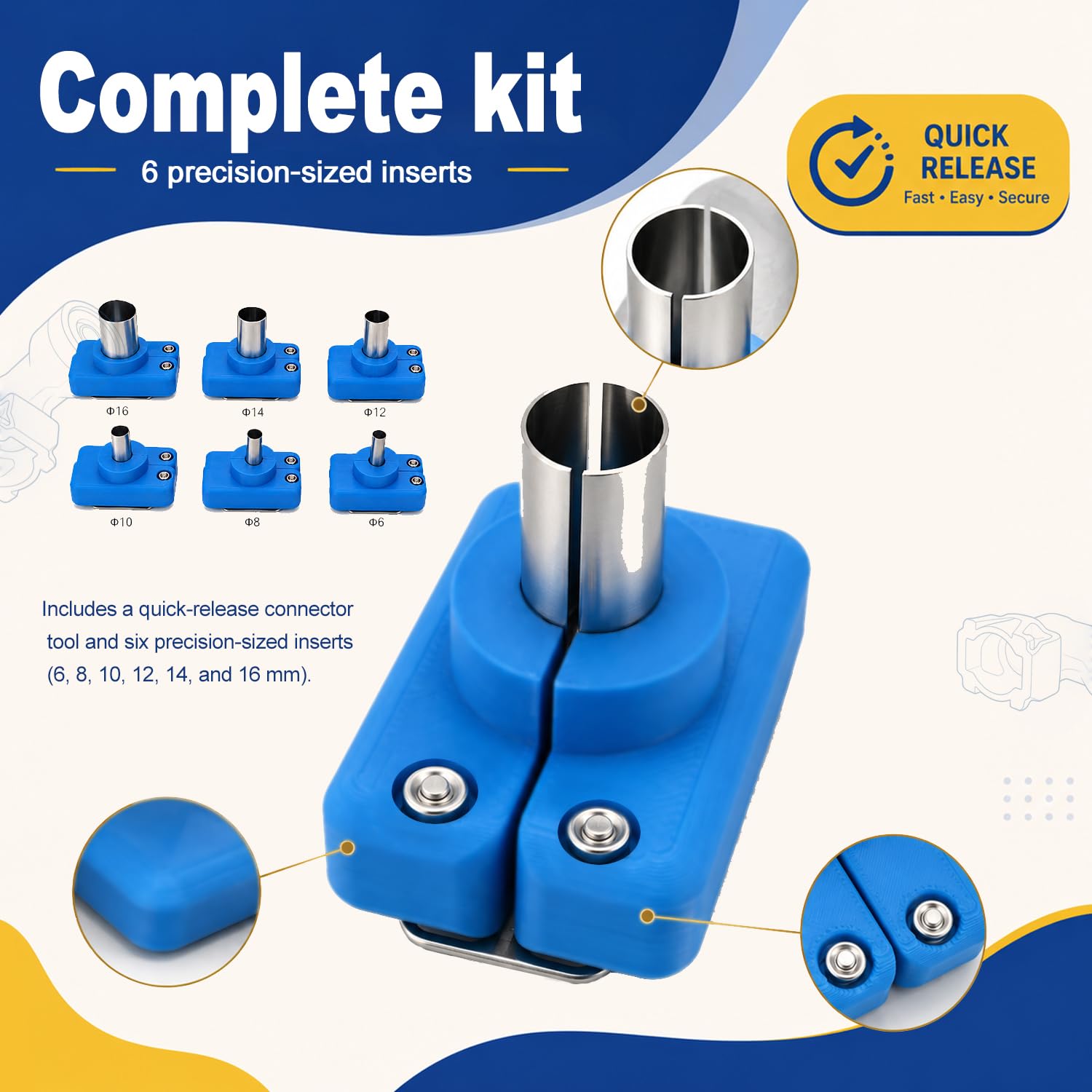 Ensemble d'outils de démontage de tuyau d'air en acier inoxydable pour Volvo Renault Mack Trucks 6-16 mm à dégagement rapide 88800414 JD006 Série 6 tailles d'inserts