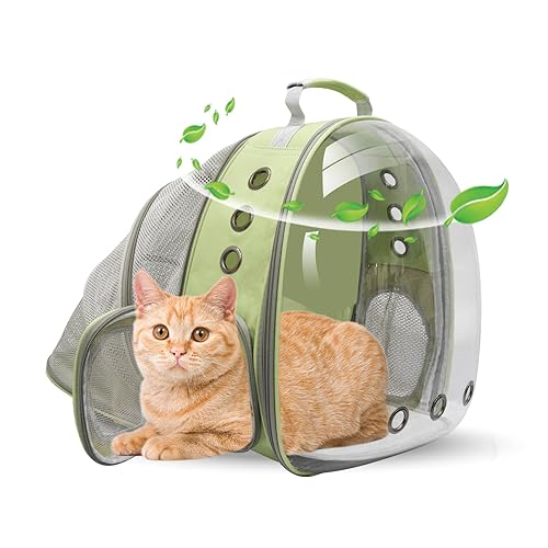 Cat Backpack Carrier Bubble Expandable Foldable Breathable Pet Carrier Dog Carrier Backpack for Large Big Cats Hiking, Travelling, Camping (Back Expandable-LightGreen) - Back Expandable-LightGreen