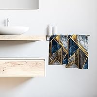 Vista 6 de Juego de 2 toallas de mano de mármol azul, con líneas agrietadas doradas, toallas de baño finas y absorbentes para gimnasio, yoga, spa, decoración