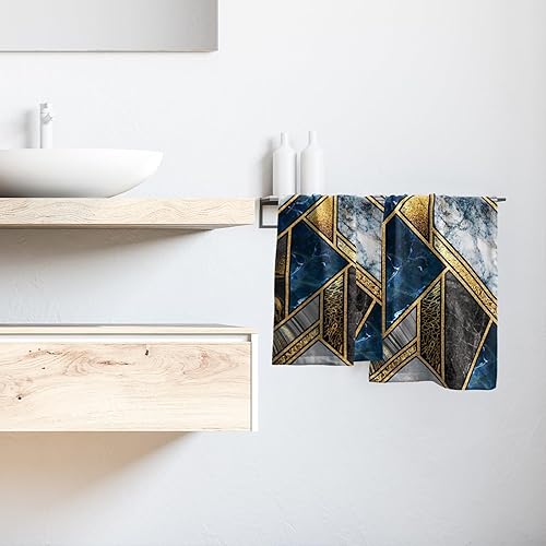Miniatura 6 de Juego de 2 toallas de mano de mármol azul, con líneas agrietadas doradas, toallas de baño finas y absorbentes para gimnasio, yoga, spa, decoración