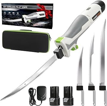 ENERTWIST Electric Cordless Fillet Knife for Fish, 3 Blades 2 Packs Battery