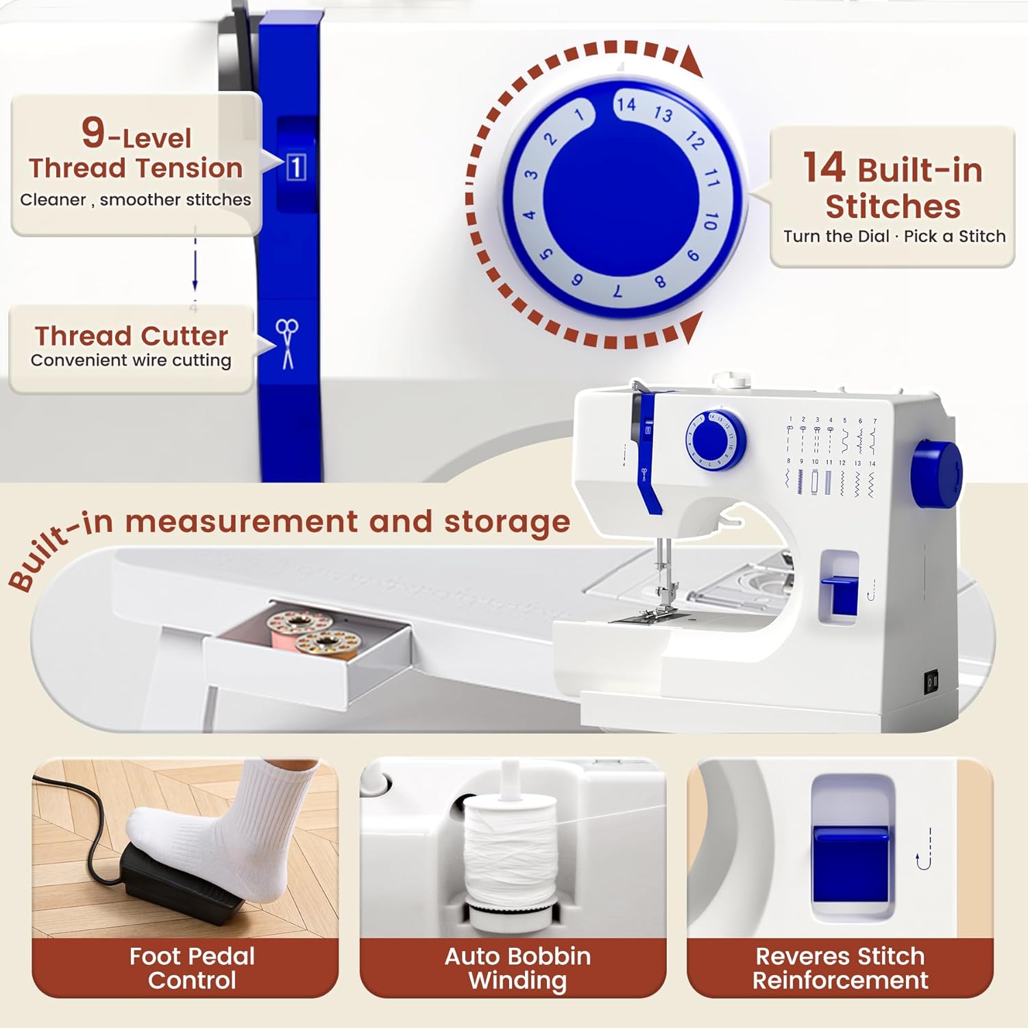 Mini Sewing Machine, Dual Speed Double Needle, 14 Stitch Portable Sewing Machine for Beginners, Adults, Home Use - Image 5