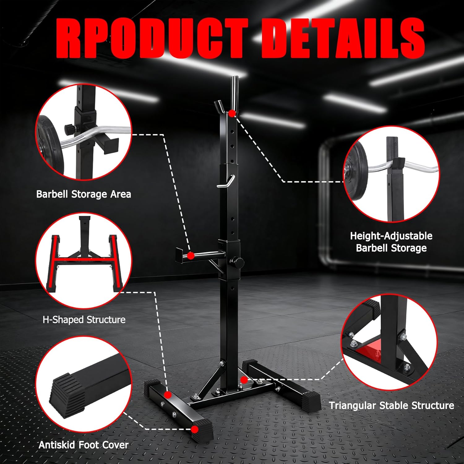 Adjustable Squat Rack Stand Barbell Bench Press Stands Rack Push Up 40"-66" Multi-Functional Sturdy Steel for Home Gym Max Load 550 lbs Portable Dumbbell Racks Stands, Black