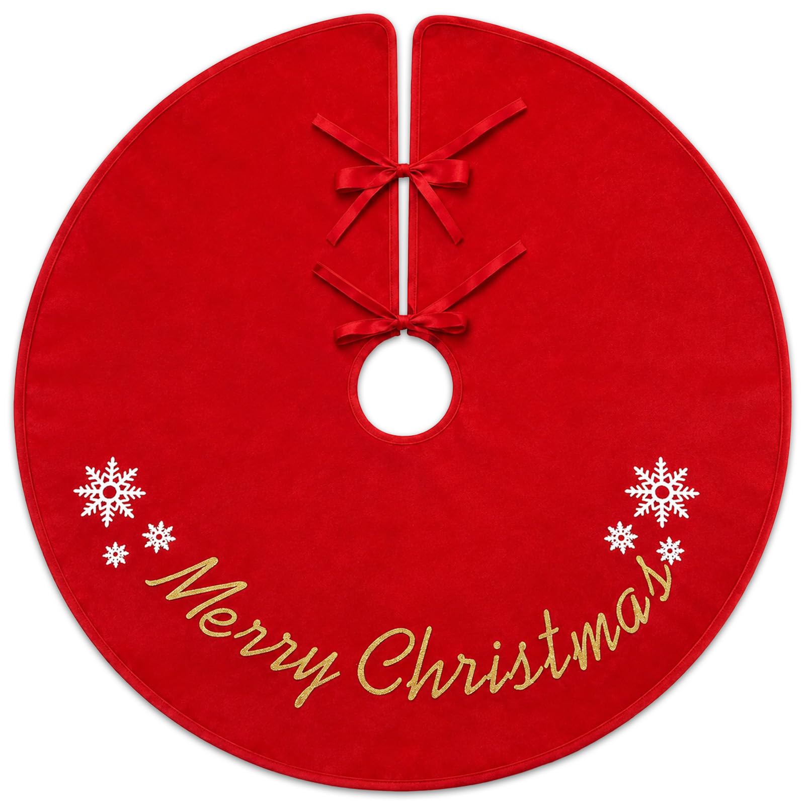 Christmas Tree Skirt, 35 Inch Red Plush Xmas Tree Base Cover Mat Decor