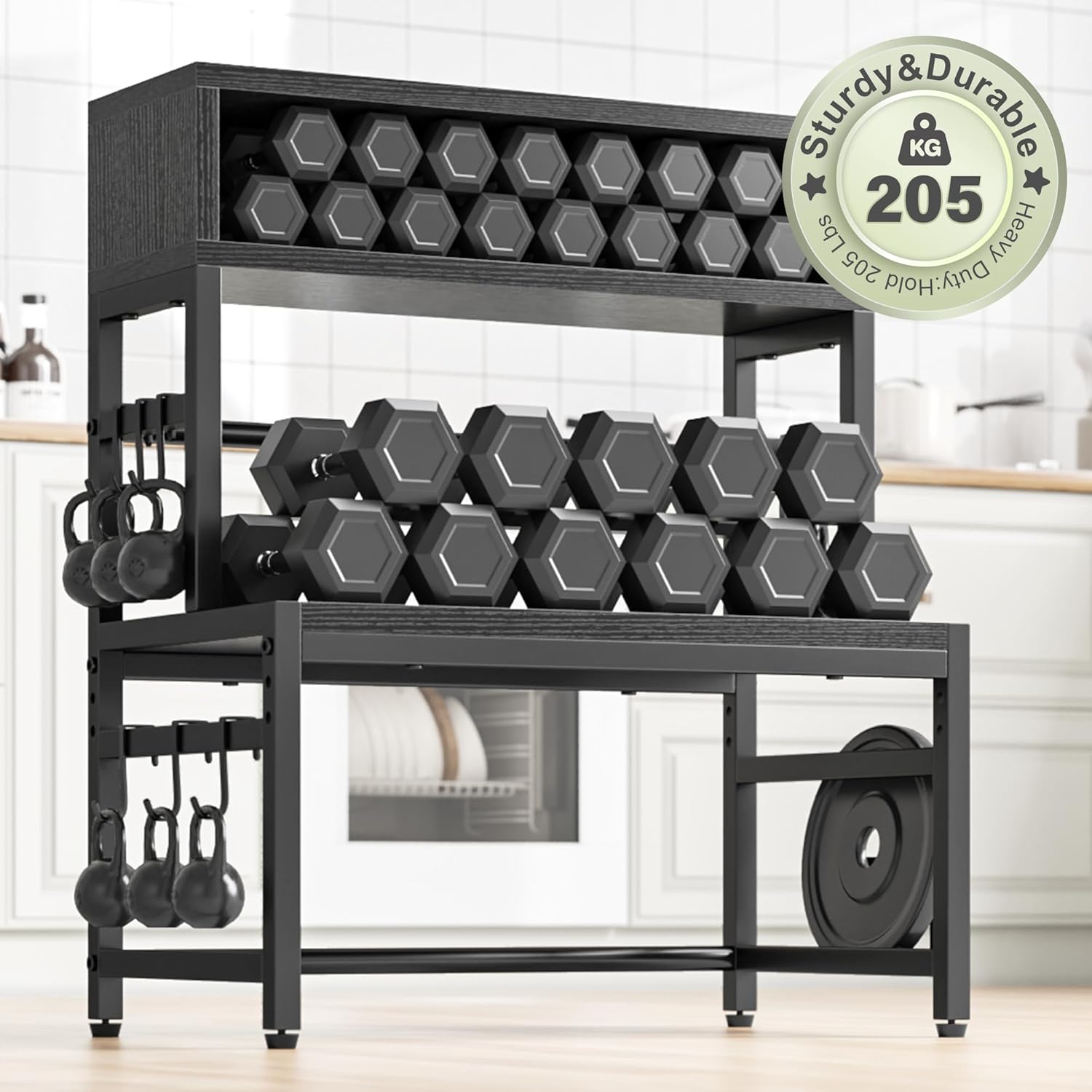EnHomee Microwave Stand, 4-Tier with 9 Hooks for Kitchen Countertop Organizer, 205LBS Microwave Shelf, Adjustable Kitchen Shelves Microwave Stand with Storage and Microwave Oven Rack (Black)
