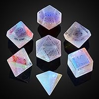 Vista 2 de UDIXI Juego de dados de vidrio prisma, 7 dados de vidrio arcoíris esmerilado para juegos de mesa RPG (prisma arenado)