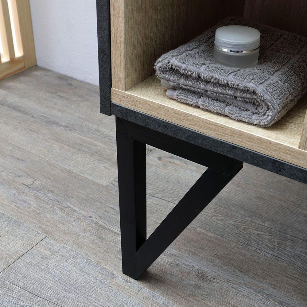 Kiamami Valentina - Mueble de baño 80cm, 2 cajones Gris Industrial, Patas de Acero y Espejo contenedor | Viena