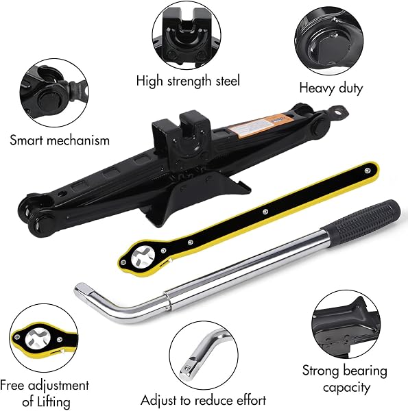 Rarapop Car Jack Kit Scissor Jack for 2 Ton (4409 lbs) Tire Jack Tool Universal Emergency Kit with Lug Wrench Tire Changing for Car SUV - 5