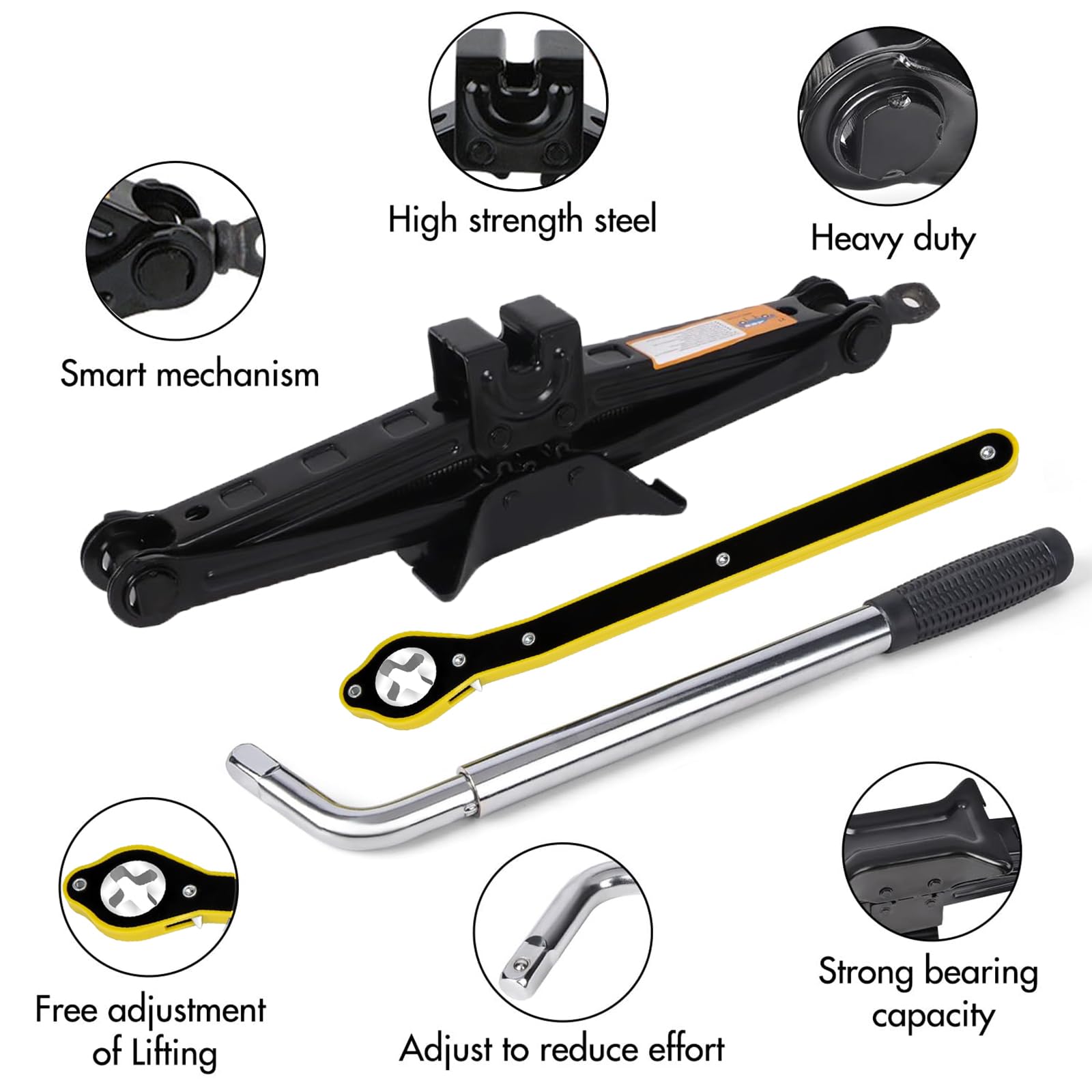 Rarapop Kit cric per auto con cric a forbice per 2 tonnellate (2000 libbre) Kit di emergenza universale con chiave a capocorda per cambio pneumatici per auto SUV