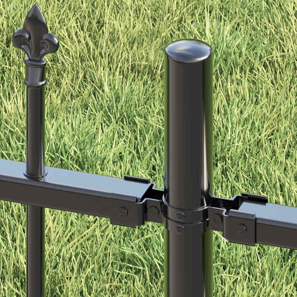 Cerca de jardín con punta de lanza de acero, valla robusta con diseño curvado como valla de jardín duradera con espaciadores horizontales para jardín y casa, valla de metal recubierta por