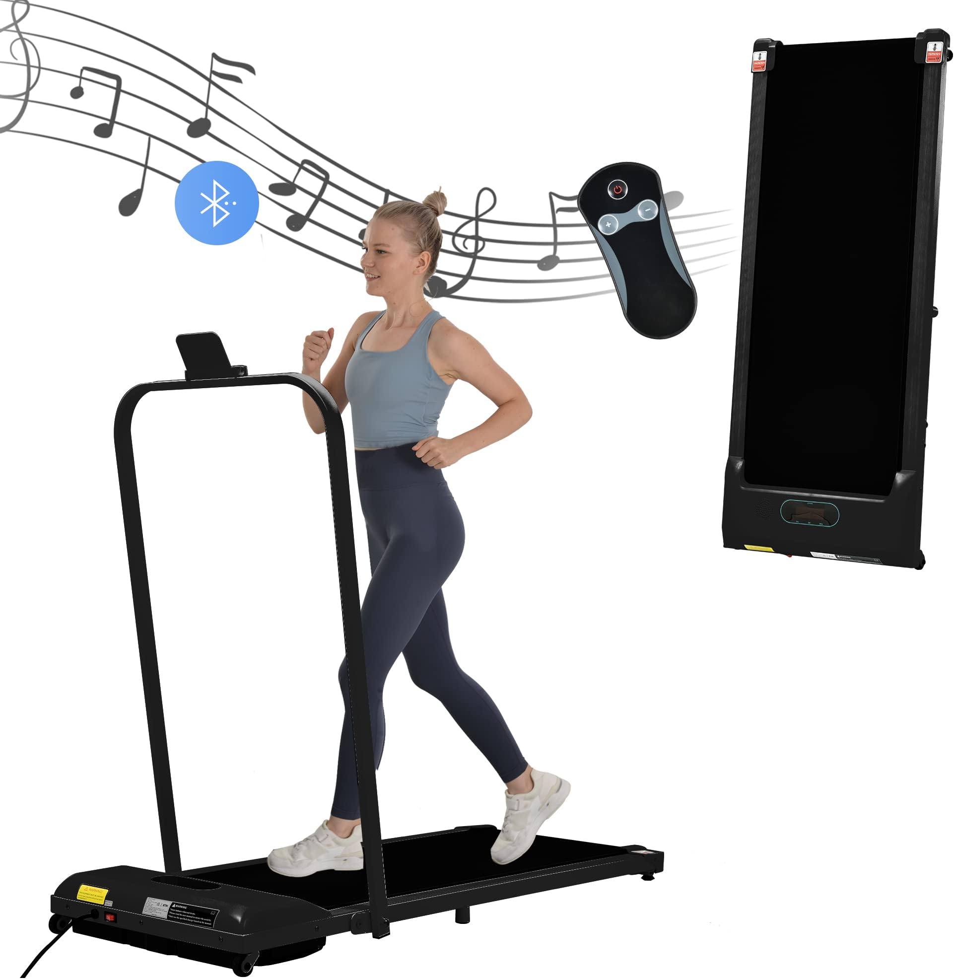 MeraxTreadmill Walking Jogging Running Machine for Home Office Use, Under Desk Folding Treadmill, 1-6KM/H, with Bluetooth Speaker, Remote Control, LCD Display, Phone Holder, Installation-Free, Black