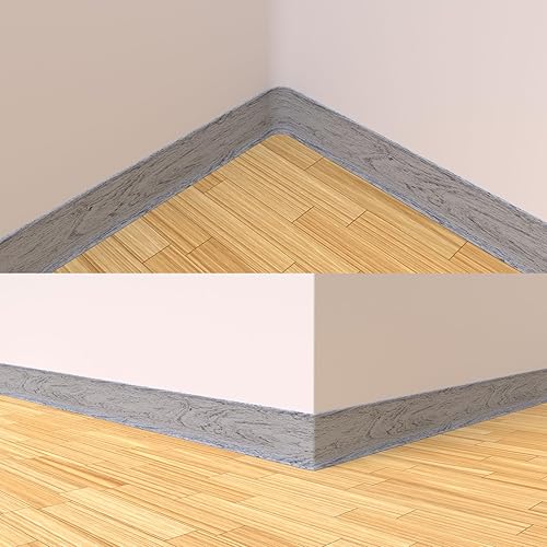 Miniatura 6 de Moldura flexible para zócalo de pared, base de vinilo autoadhesivo de 4 pulgadas, base de goma para despegar y pegar (grano de madera gris)