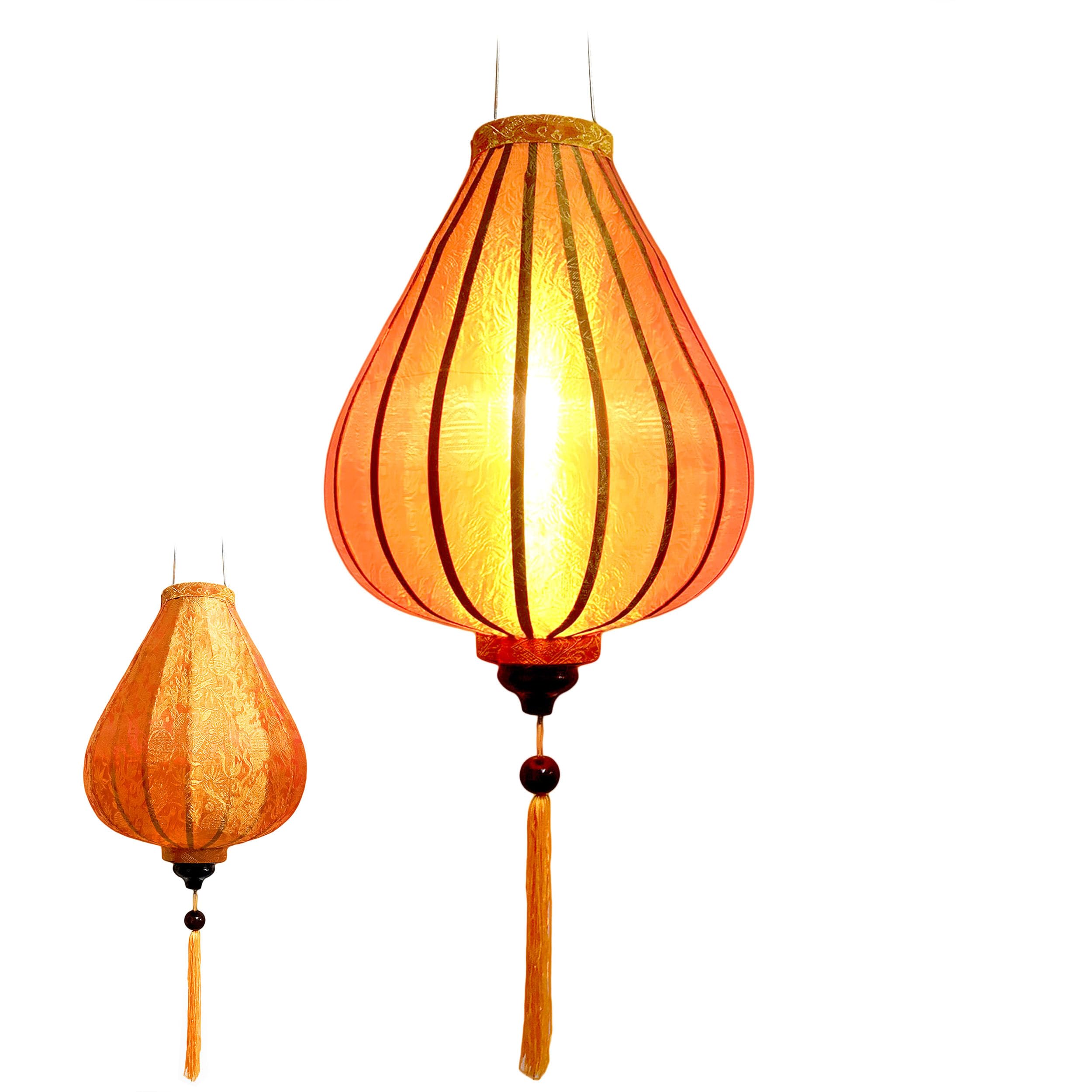 Lampion Asiatique en Soie Orange G - Ø33cm - Lanterne de Hoi an en Tissu, Bambou et Bois - Décoration d'Asie et Artisanat du Vietnam (Réf. G25-O), (G25-Orange)