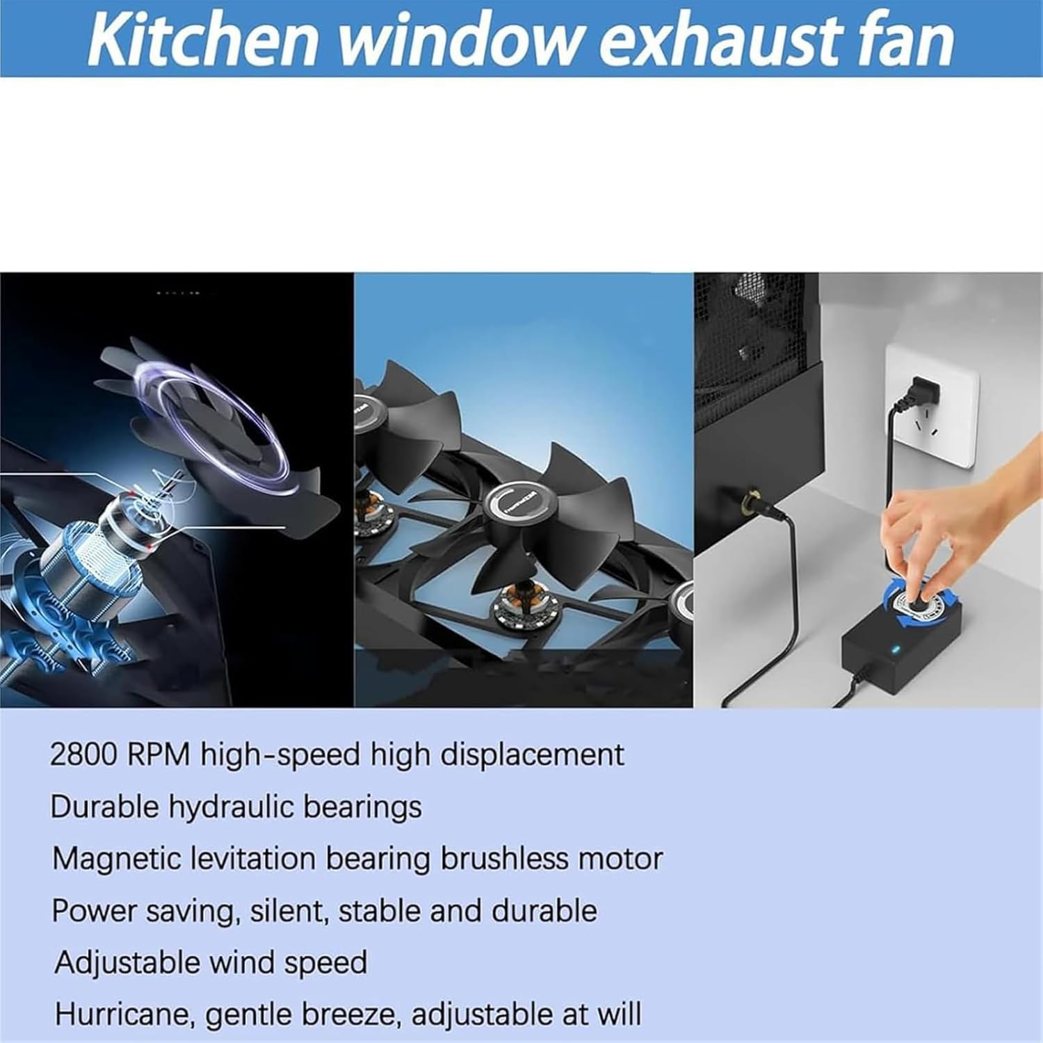 Vertical Window Fan for Sliding Windows, Retractable Exhaust Fan, 35-135cm Optional and 5CM Retractable, Adjustable Speed 0-2800 RPM & Without Drilling Holes, Home, Kitchen, Bedroom