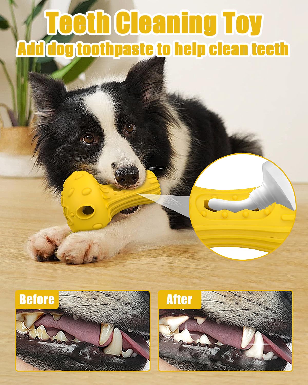 Juguete masticable para perros, juguete de rompecabezas dispensador de golosinas para estimular mentalmente, juguete de goma natural duradero para perros grandes y medianos (amarillo, 1