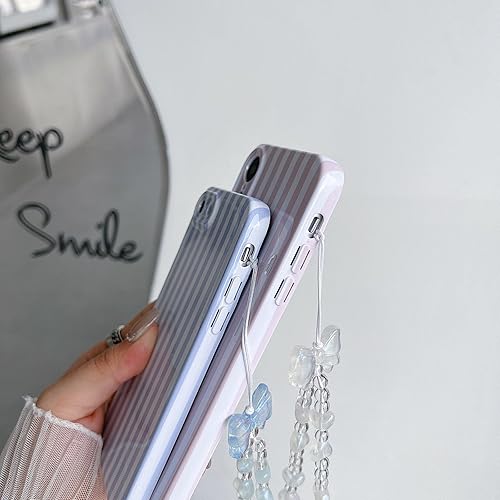 Miniatura 5 de Funda de teléfono a rayas para iPhone XR con cadena de cuentas, bonita funda protectora de TPU a prueba de golpes para niñas y mujeres (rayas