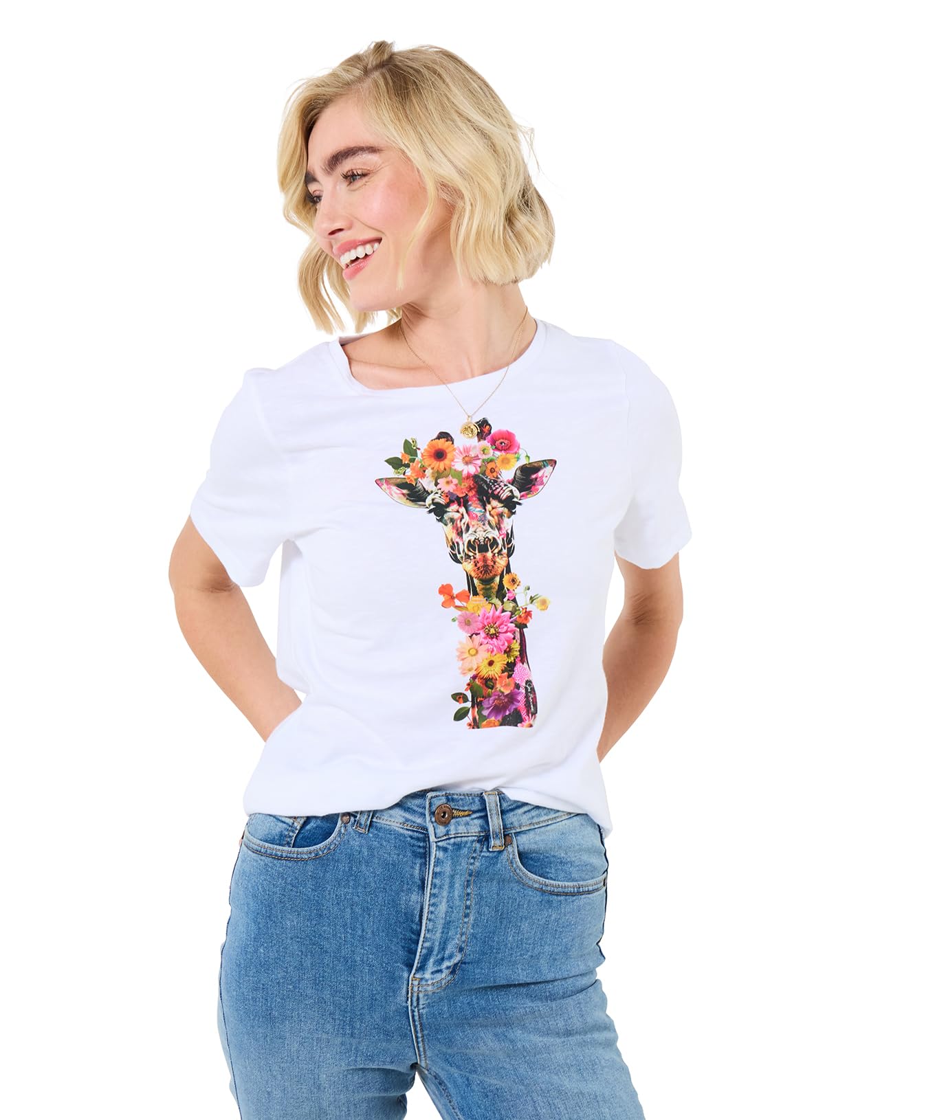 Joe Browns Women's White Floral Giraffe Graphic Print Tee In Size 18