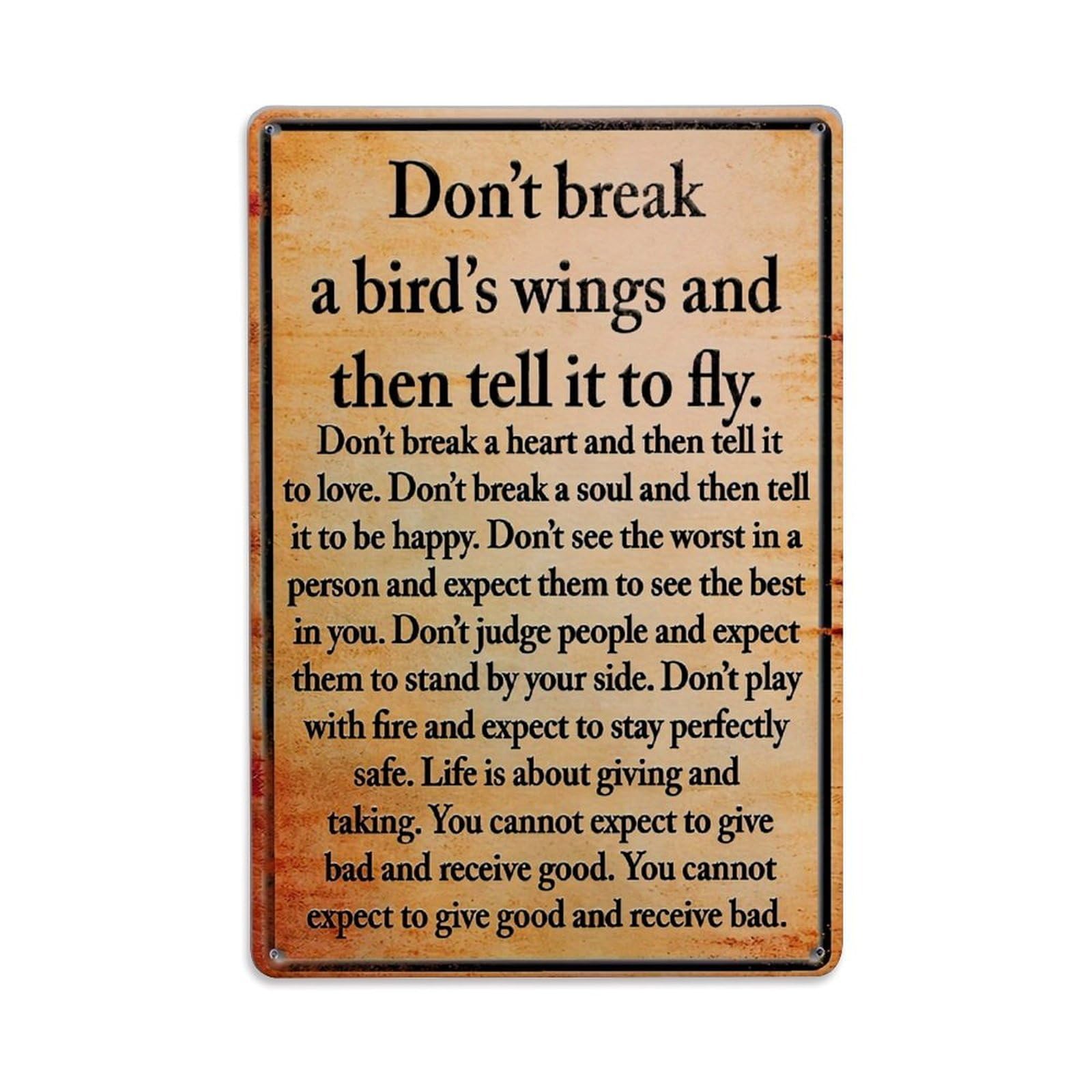 Jdfenggu Vintage Don't Break Birds Wings Fly Retro Metal Tin Sign, Decor Art Poster For Bar, Home, Man Cave, Kitchen, Laundry Room Gift 8X12inch
