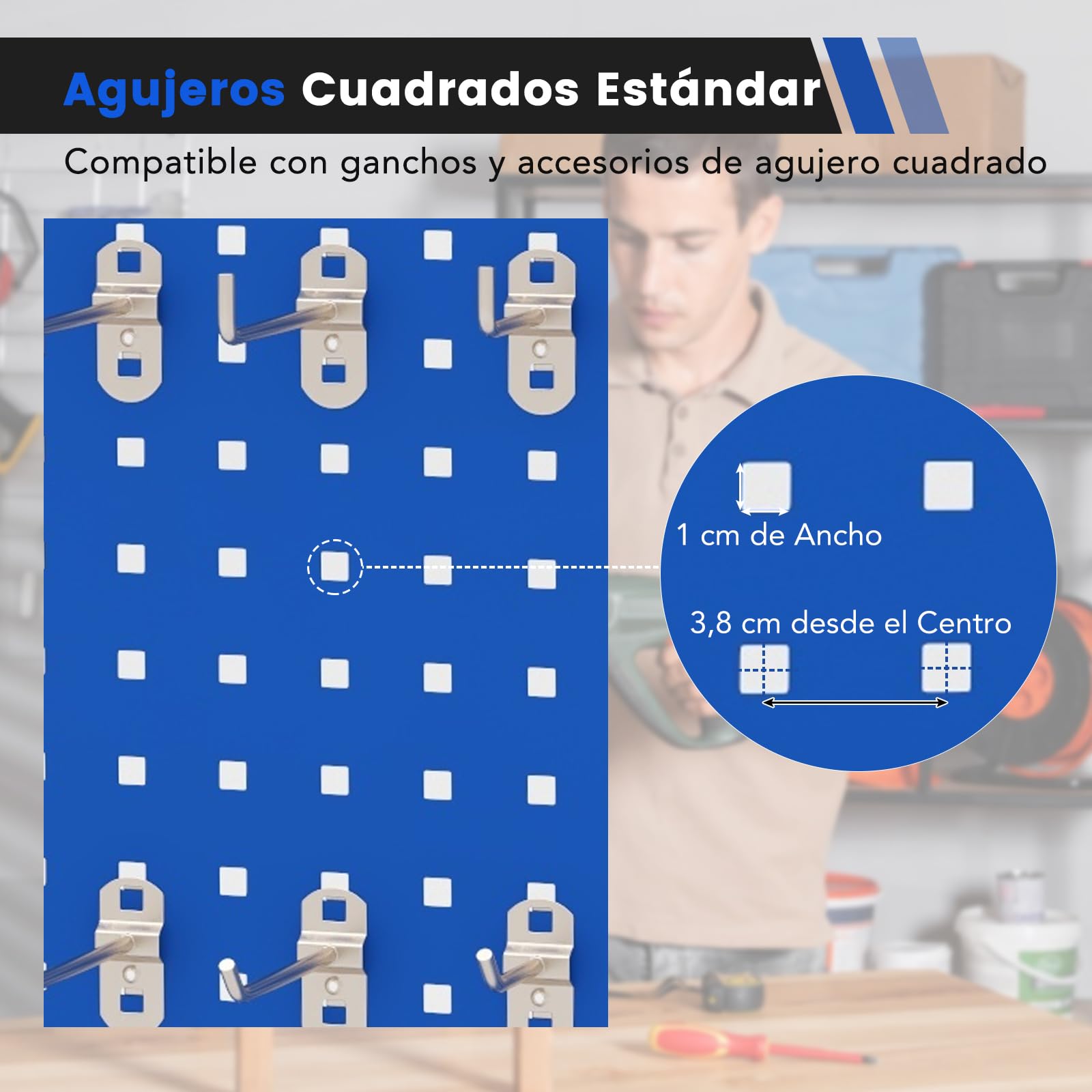 GOPLUS Panel Herramientas Pared, Panel Perforado 3 Piezas con 25 Ganchos, Organizador Herramientas Pared para Brocas y Destornilladores, Kit de Tablero de Clavijas de Metal para Garaje Taller (Azul)