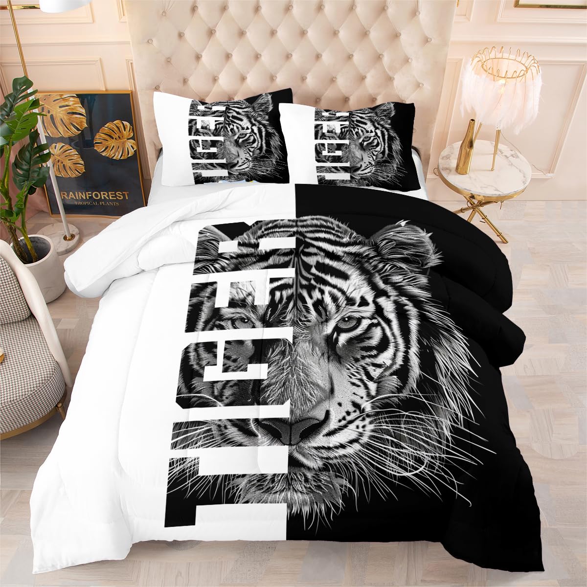 Edredón de tigre 3D para decorar habitaciones modernas de mujeres y chicas