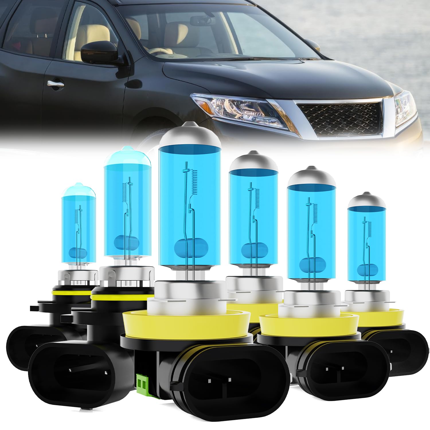 LECCIBUB Headlight Bulbs Fit For Nissan Pathfinder 2013-2016, 9005 High Beam + H11 Low Beam + H11 Fog Lights Halogen Bulb, 6000K White Light, Plug and