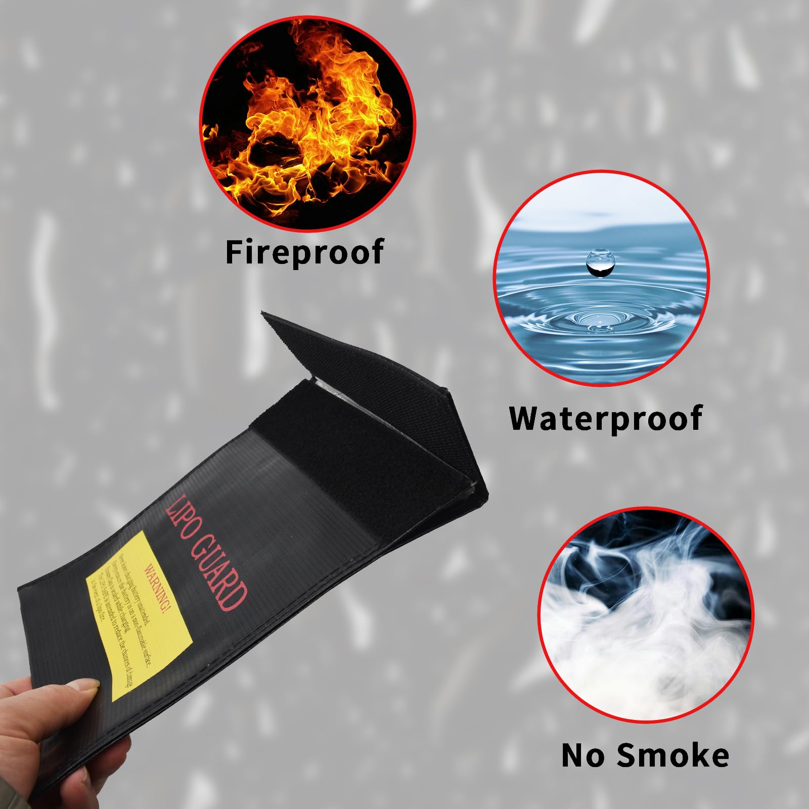 Bolsa de seguridad antiexplosión para batería LiPo – Bolsa ignífuga y resistente al agua, protección contra incendios para objetos preciosos, documentos y joyas (negro, 180 x 230 mm)