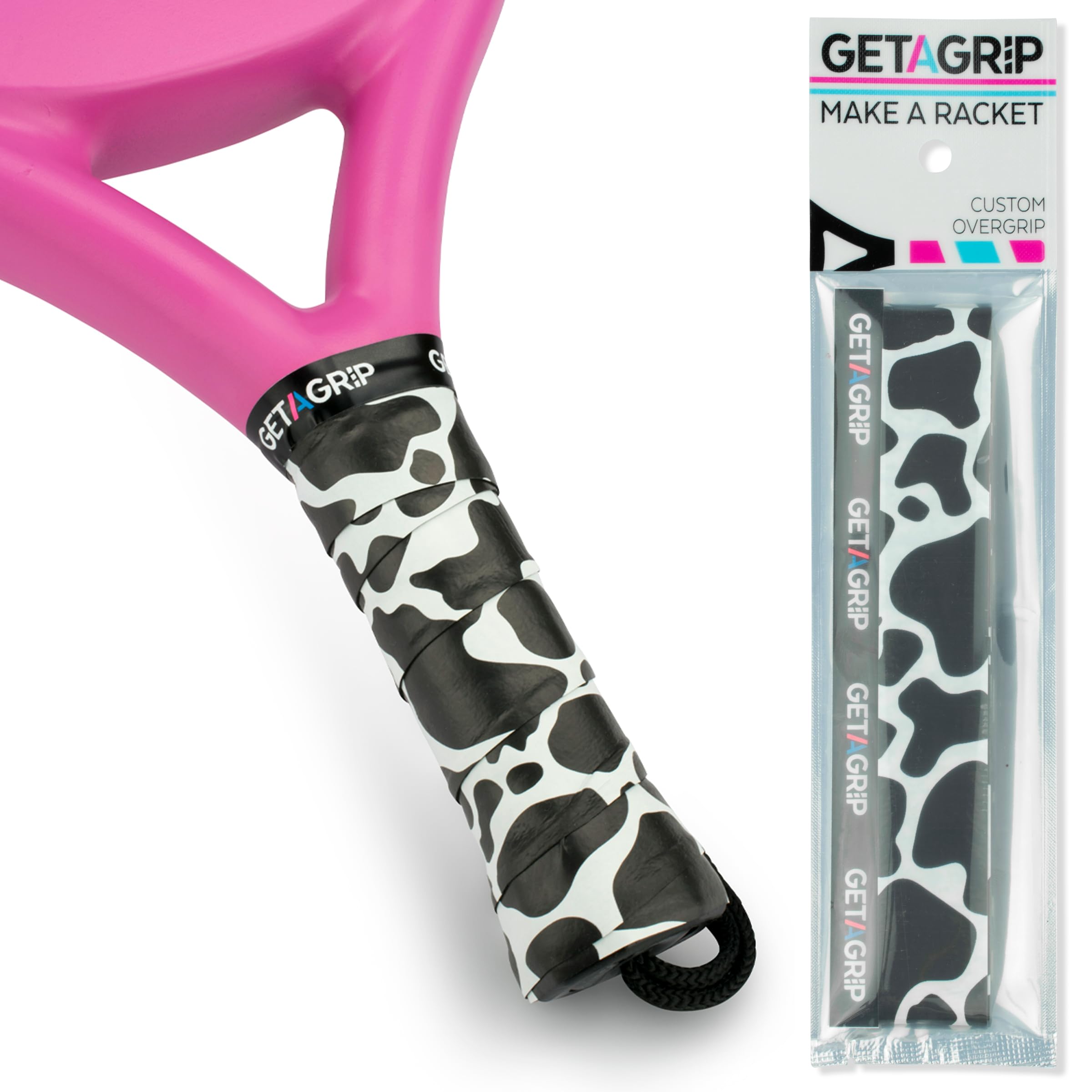 GET A GRIP - Custom Padel Racket Overgrips - Anti-Slip/Quick-Drying Padel Grip Tape - Precut Tennis & Squash Grip - Perfect Padel Gift (Cow-A-Bunga, 3 Grips (15% discount))