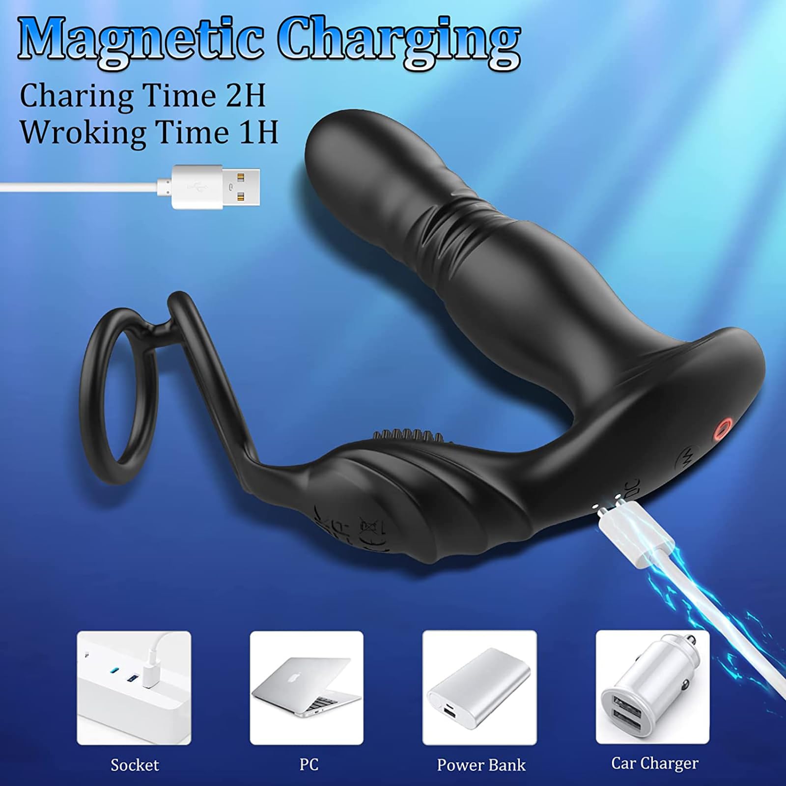 Stimolatore della prostata con anello del pene, plug anale, stimolatore anale con telecomando, 10 modalità di vibrazione, sextoy in silicone per gli uomini