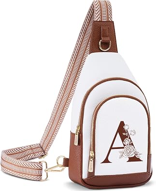 Personalized Crossbody Bag for Women Leather Sling Bags with Initial Letter Pack Chest Bag for Travel, Gift for Wife Mom