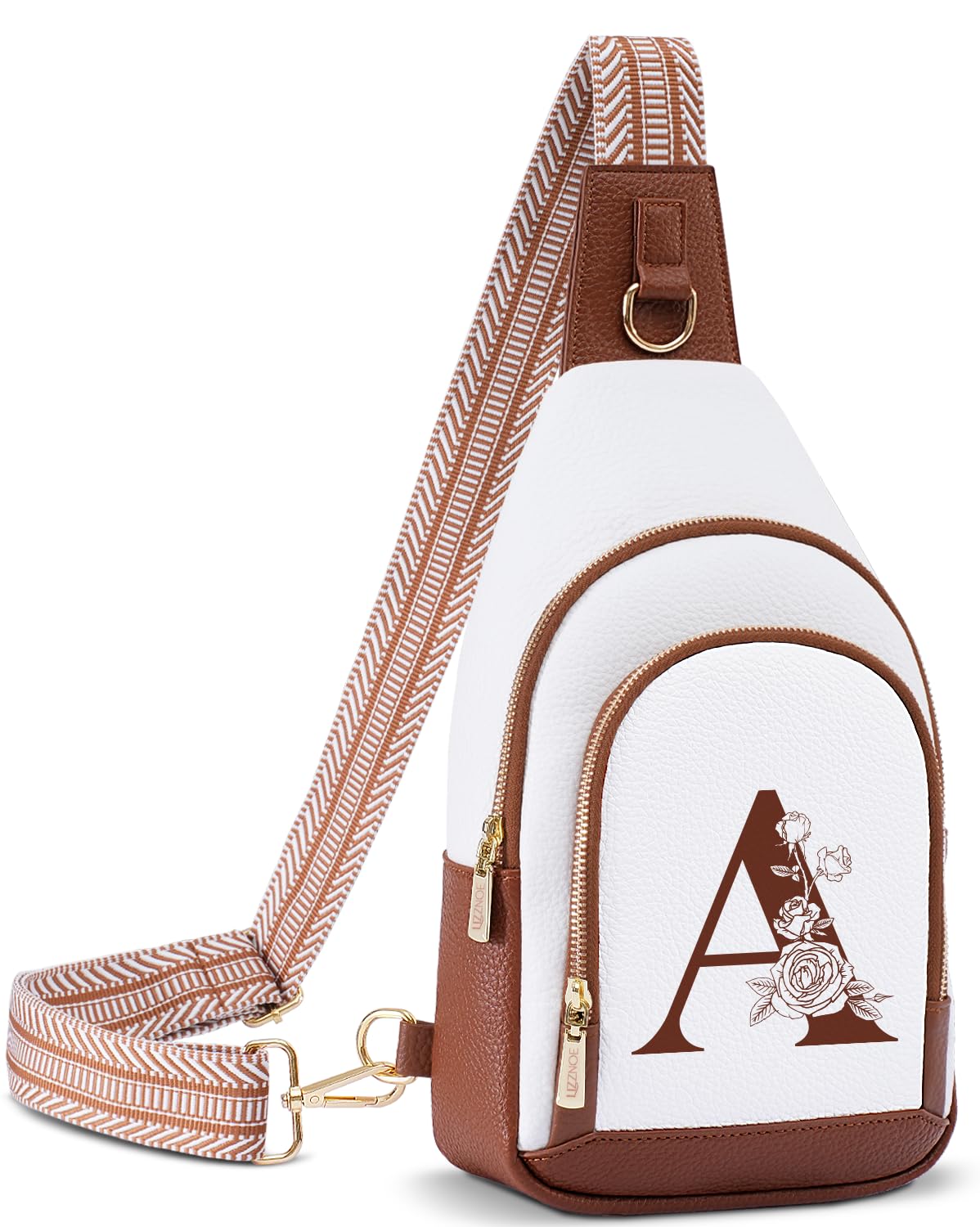 Personalized Crossbody Bag for Women Leather Sling Bags with Initial Letter Pack Chest Bag for Travel, Gift for Wife Mom