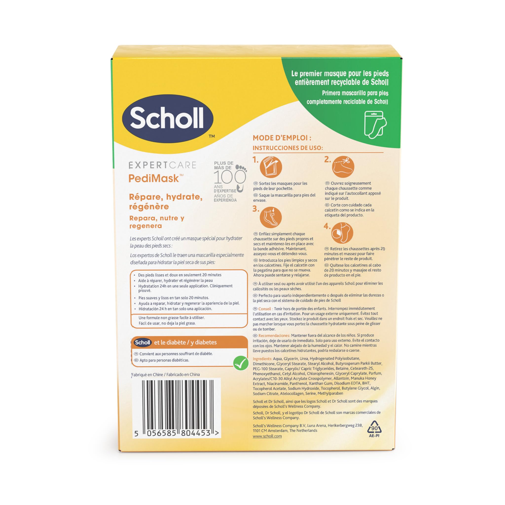 Scholl Masques pour pieds Nourrissants - Lot de 4 paires - Des pieds plus doux en une seule application - Formule composée d'huile de manuka, d'urée et de beurre de karité pour une hydratation intense