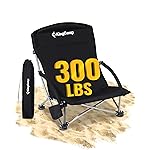 KingCamp Low Beach Chair, Folding Portable Chairs for Adults Lightweight Extra Wide Ergonomic Seat 300lbs Heavy Duty Oversized Backpack Gear with Carry Bag for Outdoor Lawn Camping Picnic