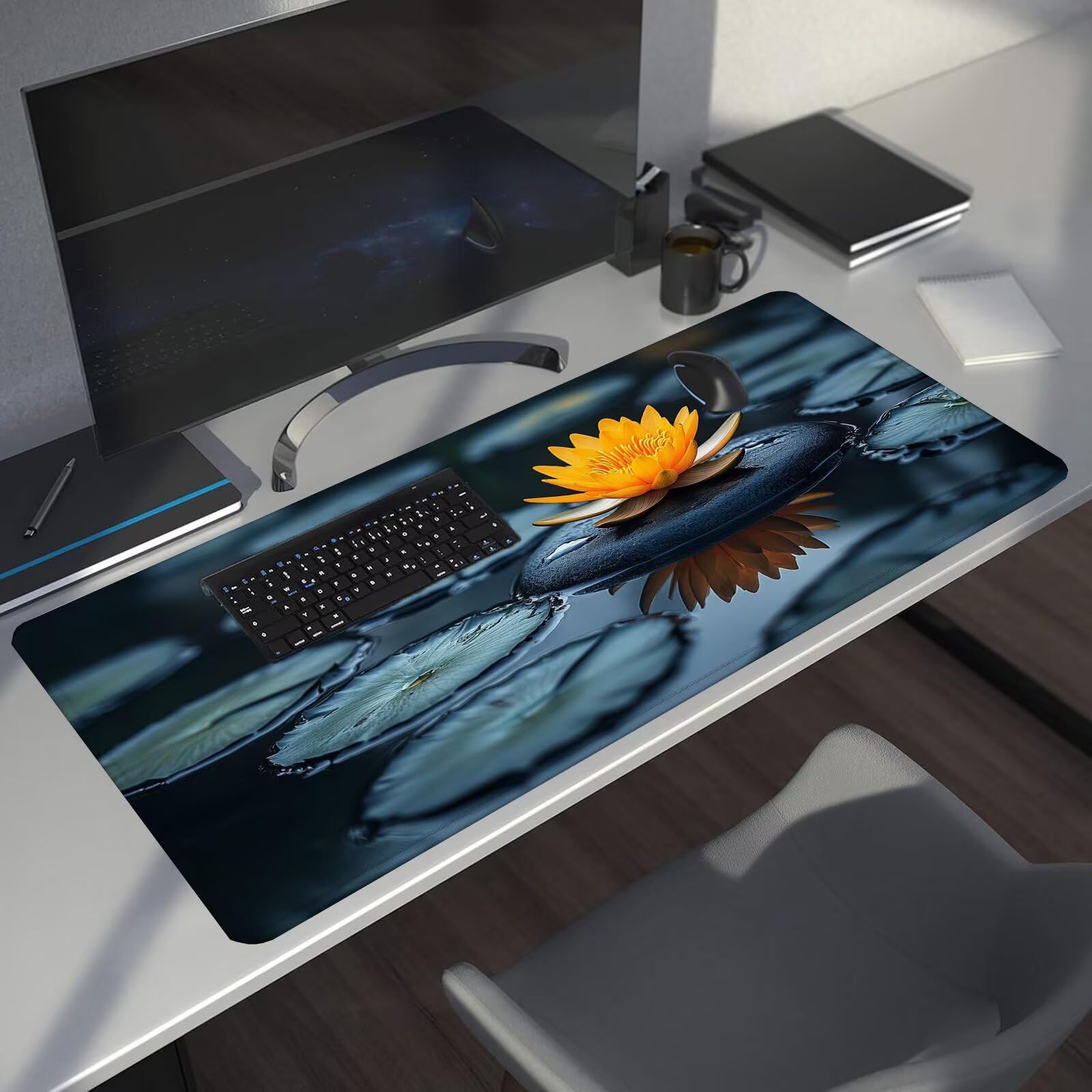 Lotus podkładka pod mysz XXL arkusz 1600 x 800 x 4 mm podkładka pod mysz do gier, duża wodoodporna antypoślizgowa podkładka na biurko, podkładka pod mysz szyte krawędzie dla graczy, komputer,