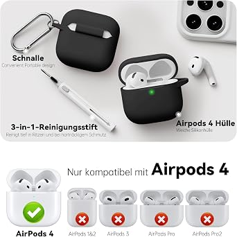 Inesore Compatible with AirPods 4 Case - Black