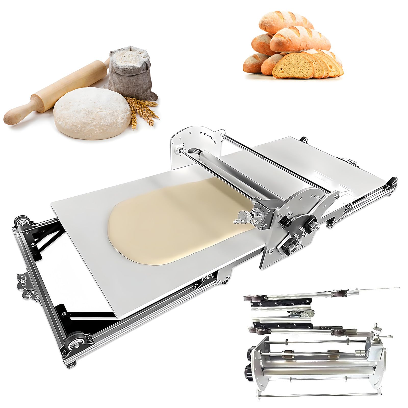 YXYLJOZ Heavy Duty Electric Dough Sheeter & Pastry Roller - Stainless Steel, Adjustable Thickness 2-30mm for Effortless Croissants, Pastries, Pizza, Cookies & More - 110V