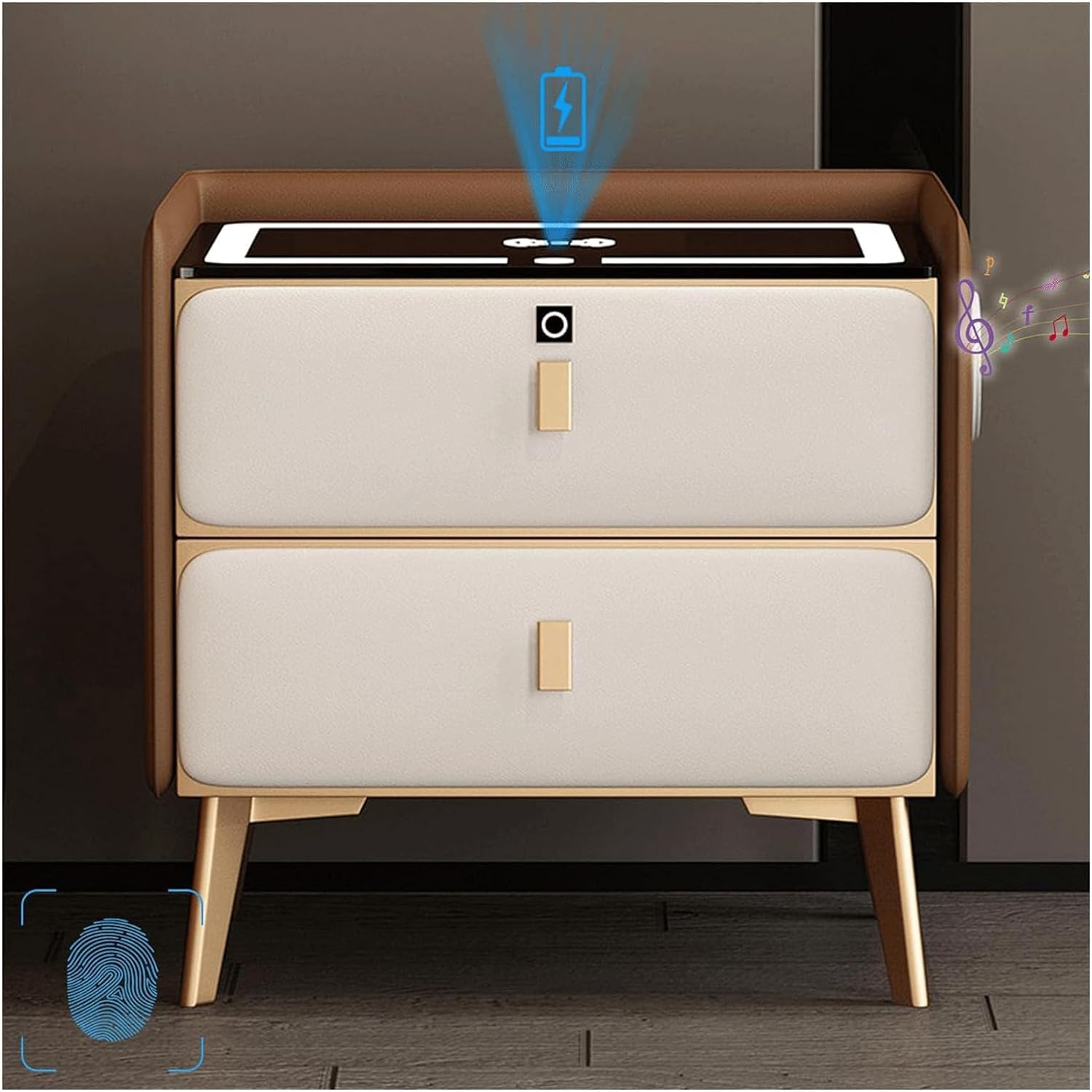 Table de chevet intelligente orange de 40 cm avec chargeur sans fil et enceinte