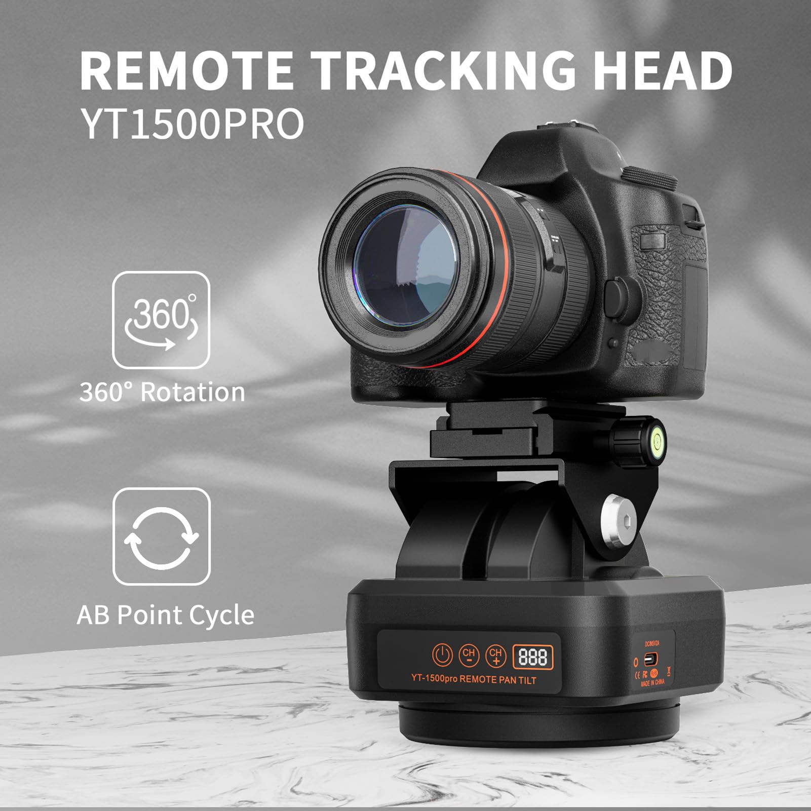 Pan Tilt Camera Mount, Motorized Tripod Head with Remote Control and Mobile Phone Clip for DSLR Cameras, Smartphones, 2.2kg Weight Capacity, 2000mAh Battery